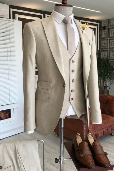 Jason Stylish Off-White Three Piece Point Lapel Men Business Suit_2