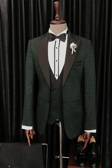 Burt Dark Blue Chic Point Lapel Three Piece Jacquard Men Suit