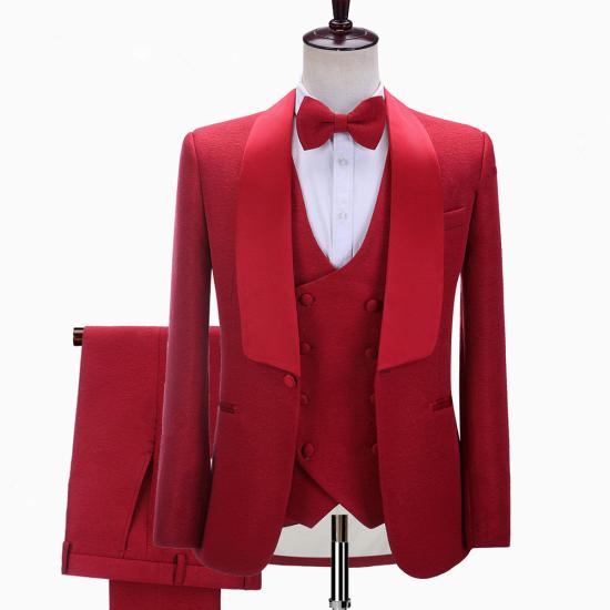 Steven Red Three Piece Shawl Lapel Slim Fit Wedding Set_2