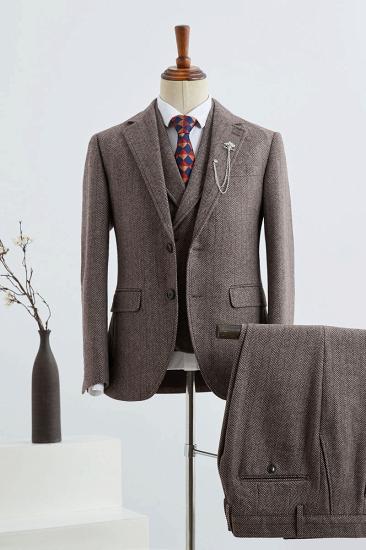 Bartholomew  Men Coffee Striped Slim Fit Suit