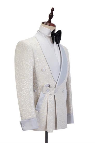 Patrick Off White Shawl Lapel Slim Fit Jacquard Custom Wedding Set_3