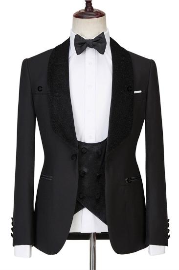 Black Shawl Lapel Shiny Men Three Piece Wedding Suit