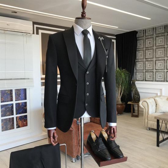 Baldwin All Black Three Piece Point Lapel Men Business Suit_2