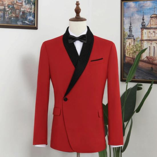 James Fashion Red Shawl Lapel Fitted Mens Two Piece Prom Suits_2