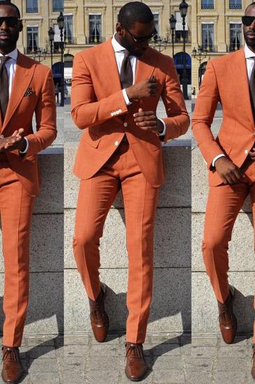 Orange Slim Fit Men Suit | Point Collar Prom Suit_2