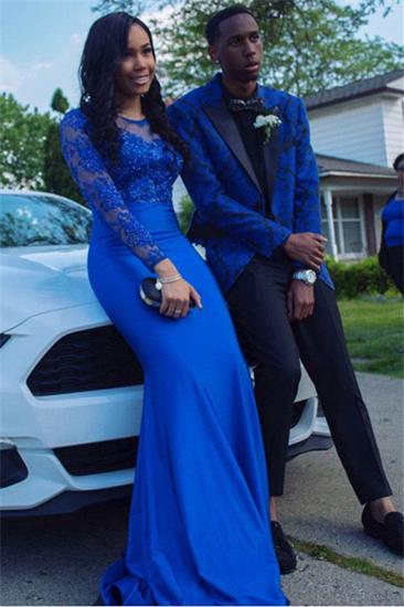Royal Blue Jacquard Fashion Boys Black Lapel Prom Suit