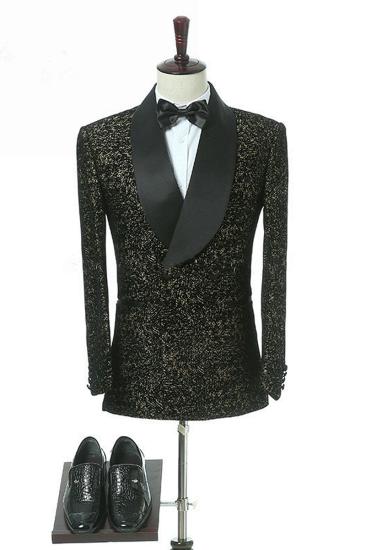 Garrett Black Slim Shawl Lapel Double Breasted Wedding Groom Suit_4