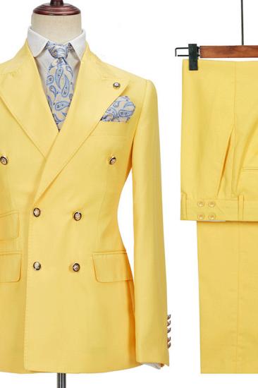 Brodie Yellow Double Breasted Point Lapel Slim Fit Men Suit_3