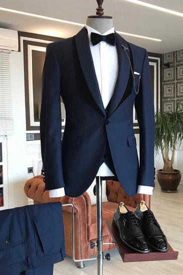 Gene's Popular Navy Cape Lapel One-button Wedding Dress_2