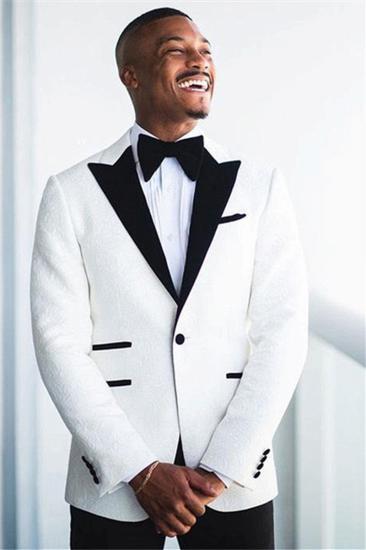 Jonathan White Jacquard Point Lapel Wedding Groom Suit