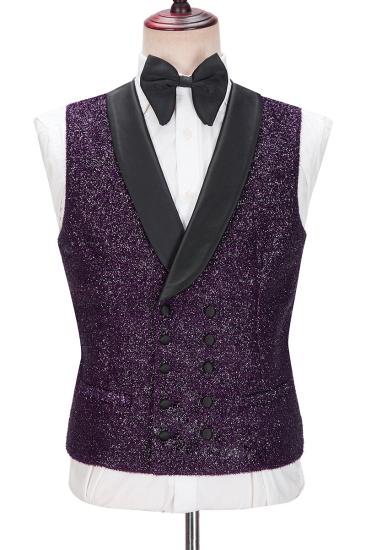 Dark Purple Glitter Shawl Lapel Three Piece Men Suit_2