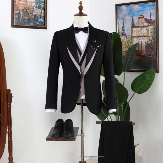 Black Shawl Lapel Three Pieces Prom Men Suits_4