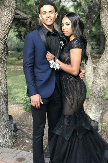 Jacob Navy Two-Piece Slim Fit Prom Men Suit With Black Silk Lapel_1