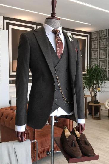 Payne Formal Black Three Piece Notched Lapel Men Business Suit_2