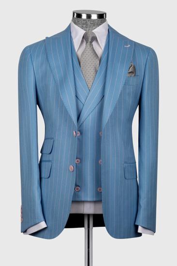 Cheng Gentlemen Blue  Pinstripe Three Piece Business Suit with Waistcoat